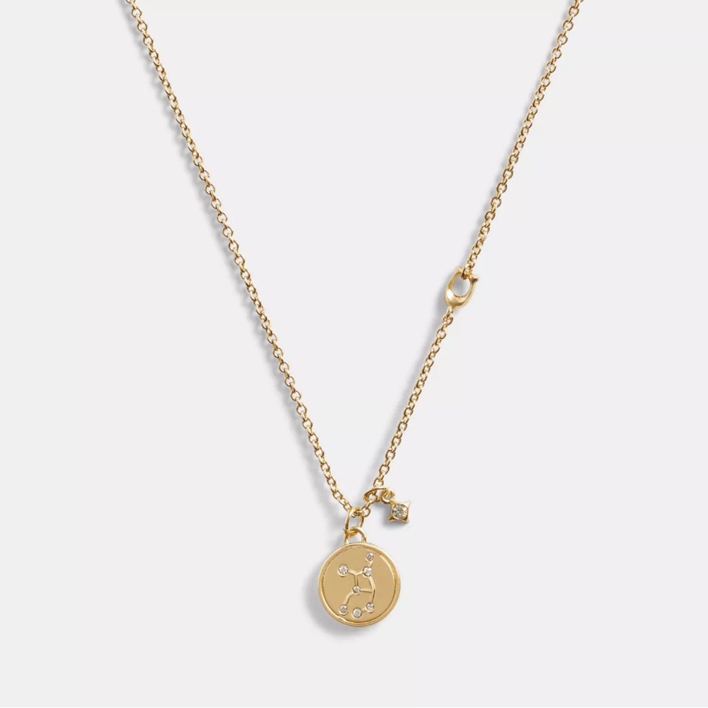 Coach brand Virgo Constellation Coin Pendant Necklace Gold NWT